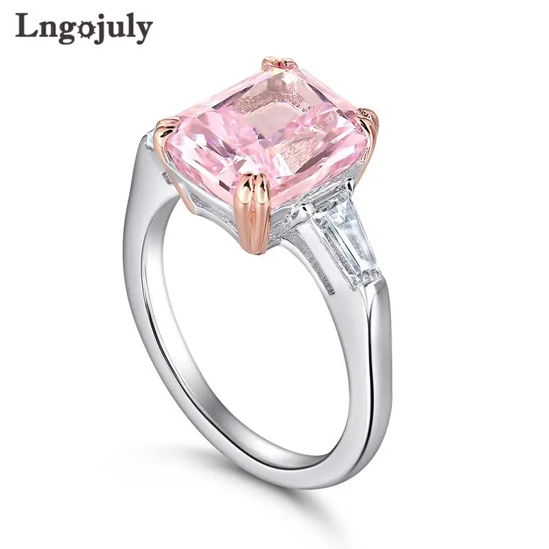 

New Silver 925 Ring For Woman Pure 925 Sterling Silver Ring Pink Zircon Rings Luxury Rhinestone Wedding Bride Ring Anniversary