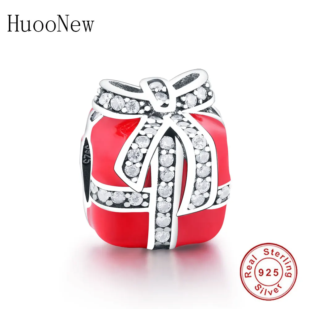 

Оригинальный брендовый браслет HuooNew с подвесками, серебристый, красный, эмалированный, с цирконием, бусина с бантиком, день рождения, для мам...