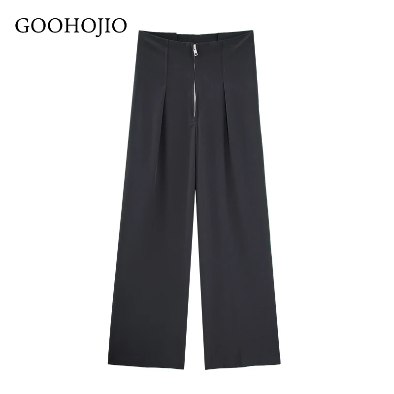 

GOOHOJIO 2021 New summer autumn Wide legs Casual pants women zipper oversized ladies trousers zipper loose thin pants for women