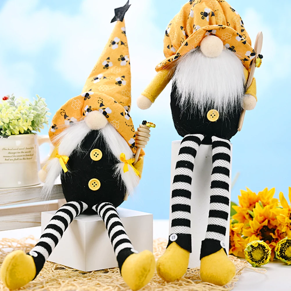 

2021 Hot Bumble Bee Striped Doll Elf Plush Beard Dolls Faceless Doll Bumble Long Legs Toy Decoration Plush Boyand Girl