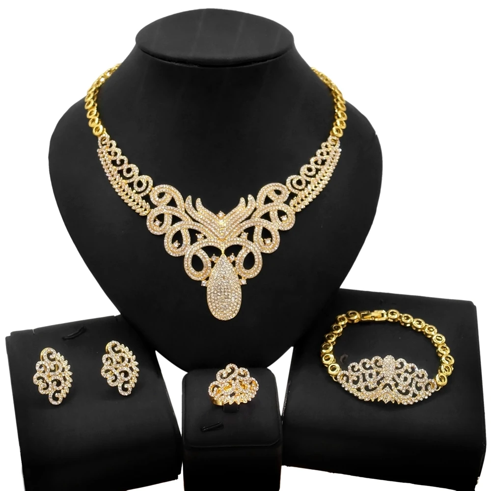 

Yulaili новейшее ожерелье с цветами, искусственный браслет, кольцо, Дубай, Золотые Ювелирные наборы для женщин, свадебные украшения, подарки