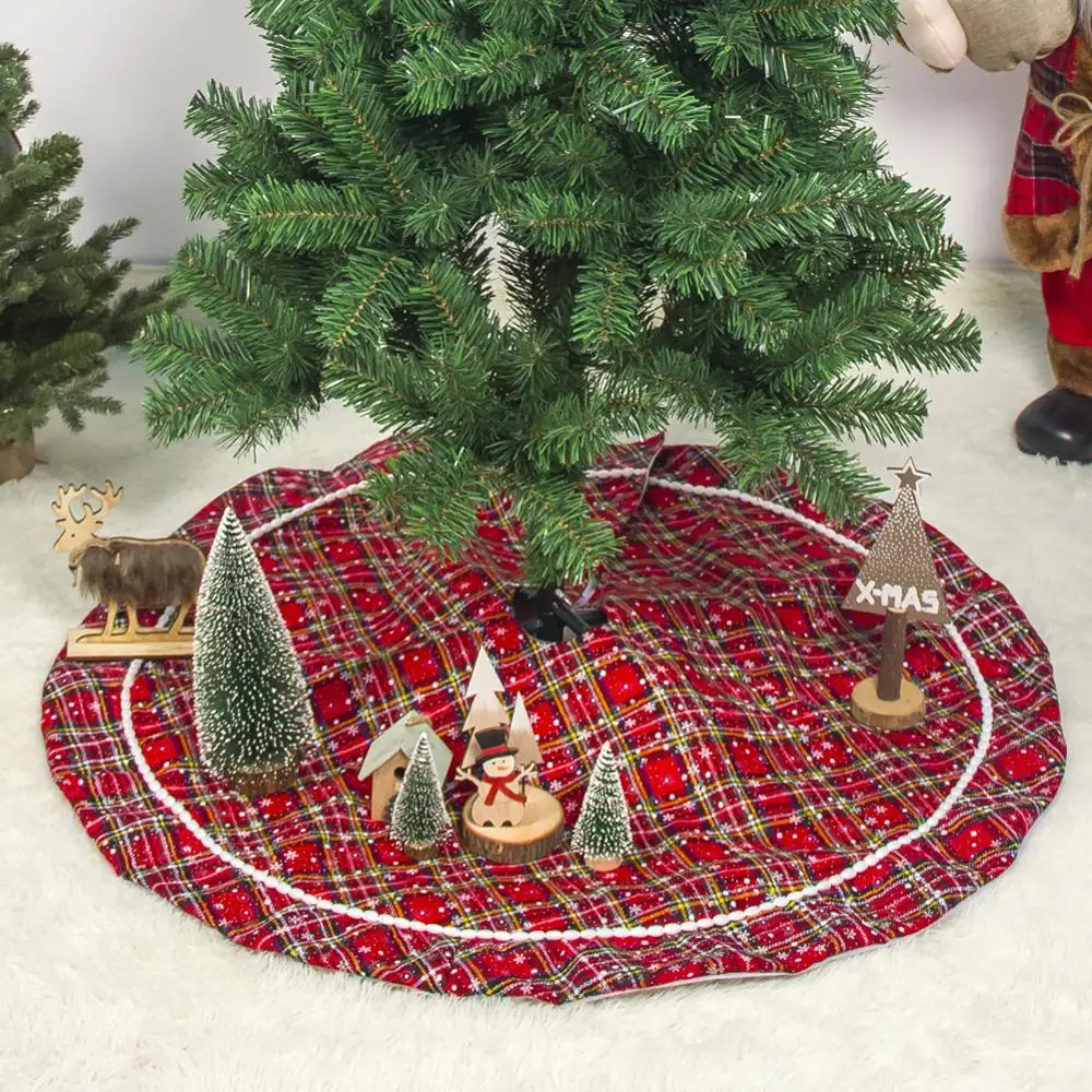 

40 Inch Christmas Tree Skirt Red Black Plaid Tree Skirt for Holiday Xmas Party 2020 New Year Decorations