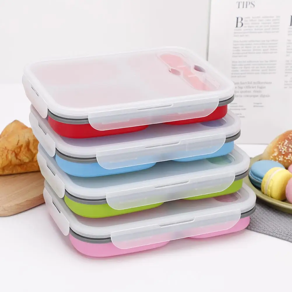 

Silicone Foldable Portable Lunch Box Large Capacity Bowl Lunch Bento Box Folding Lunch Box Environmental Protection