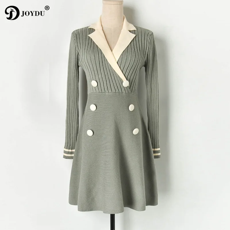 Трикотажное платье трапеция JOYDU в Корейском стиле контрастное двубортное