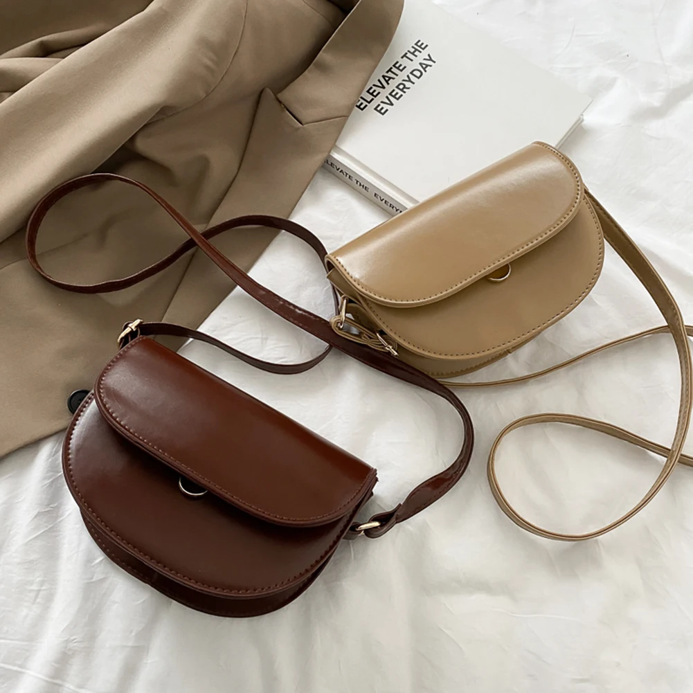 

Повседневная Сумка-седло через плечо из искусственной кожи, Женская однотонная уличная сумка через плечо, винтажная сумка-мессенджер