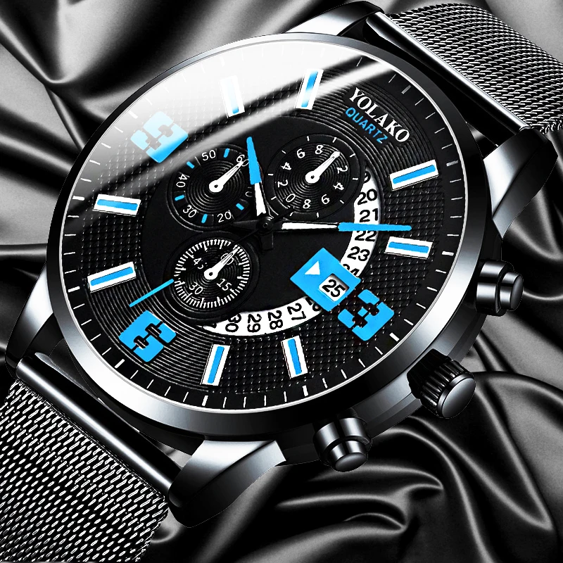 2021 Watches Mens Fashion Calendar Watch Men Business Stainless Steel Mesh Belt Quartz Wrist Watch Male Clock relogio masculino