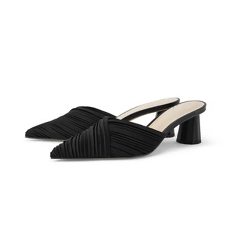 

Meriahzheng High Heels Summer Ladies Pointed Toe Half Slippers Casual Outer Wear Baotou Thick Heel Female Sandals LJ