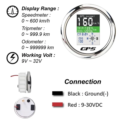 85 мм GPS-спидометр с GPS-антенной для лодки, автомобиля, мотора, яхты, TFT-экран, водонепроницаемый одометр, регулируемый вольтметр ODO COG