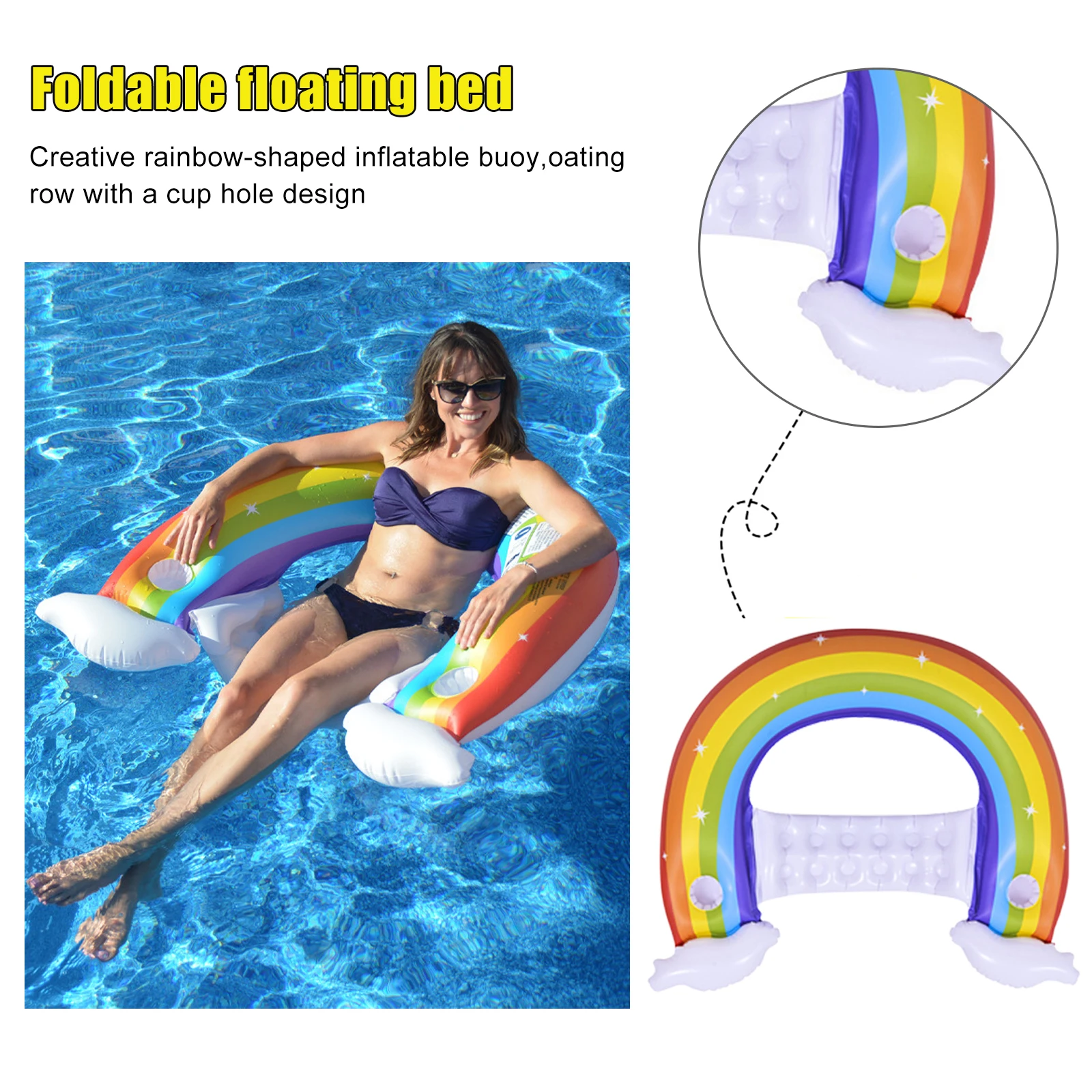 

Надувной складной матрас с плавающим рядом, матрас, кровать, пляжный бассейн, шезлонг для водных видов спорта, плавающий стул, коврик для гам...