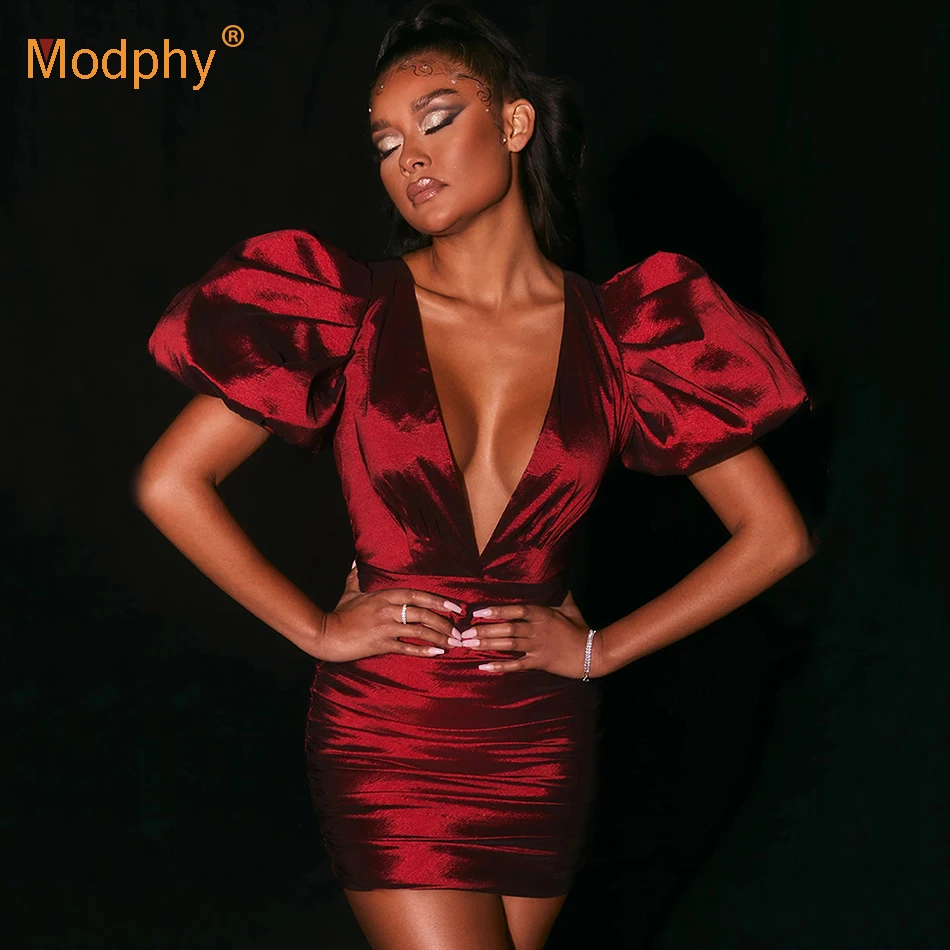 

Сексуальное бордовое женское платье, элегантное облегающее мини-платье с пузырьками, коротким рукавом и V-образным вырезом, женское Клубное...