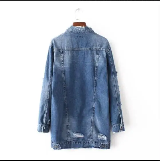 2019 джинсовые куртки женские с дырками в стиле бойфренда длинными рукавами