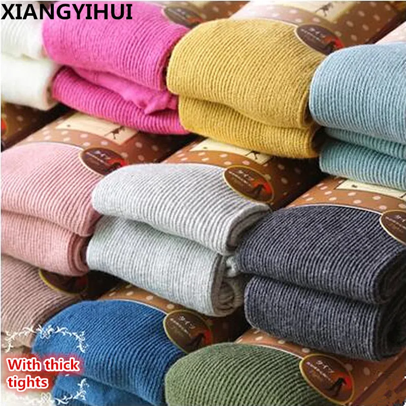 High elastic collant pantyhose female Warm Tights Full Cotton Vertical Pattern Candy Colors Thermal Dress Panty hose