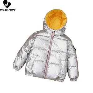 New 2021 Winter Kids Keep Warm Down Jackets Parka Boys Girls Solid Zipper Hooded Cotton-padded Coat Thicken Children Outerwear