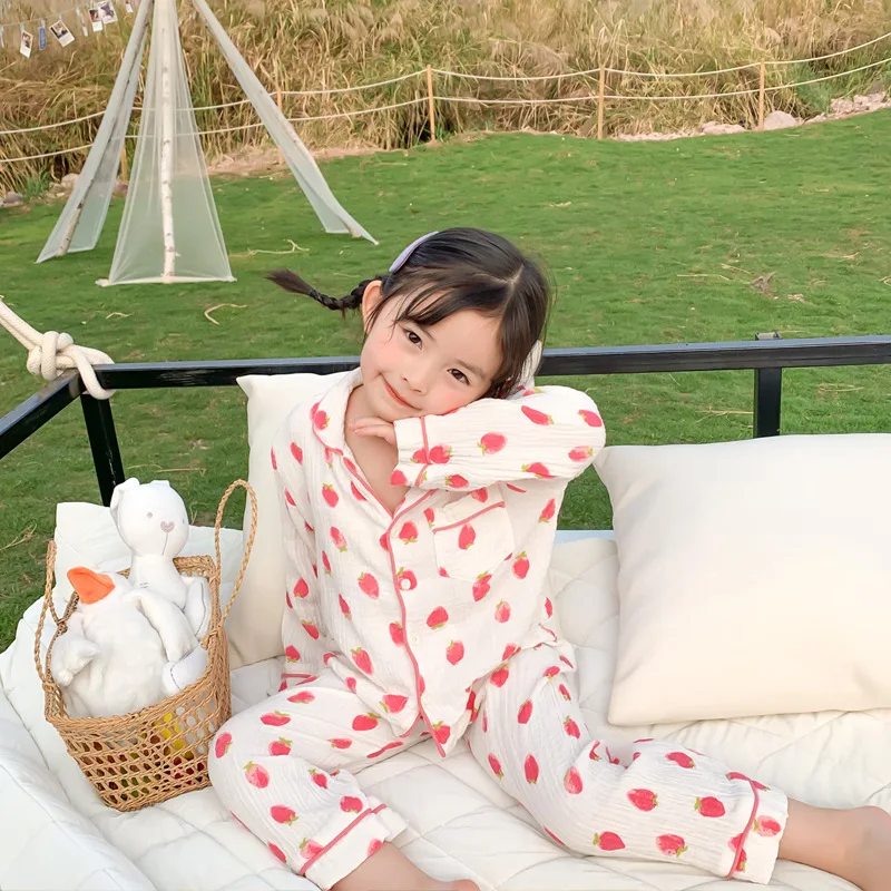 Весенне-Осенняя детская Домашняя одежда из чистого хлопка в горошек 2020 г.