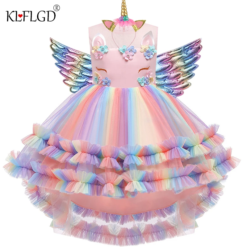 Flower girl Unicorn rainbow wedding party dress birthday role dance performance | Детская одежда и обувь