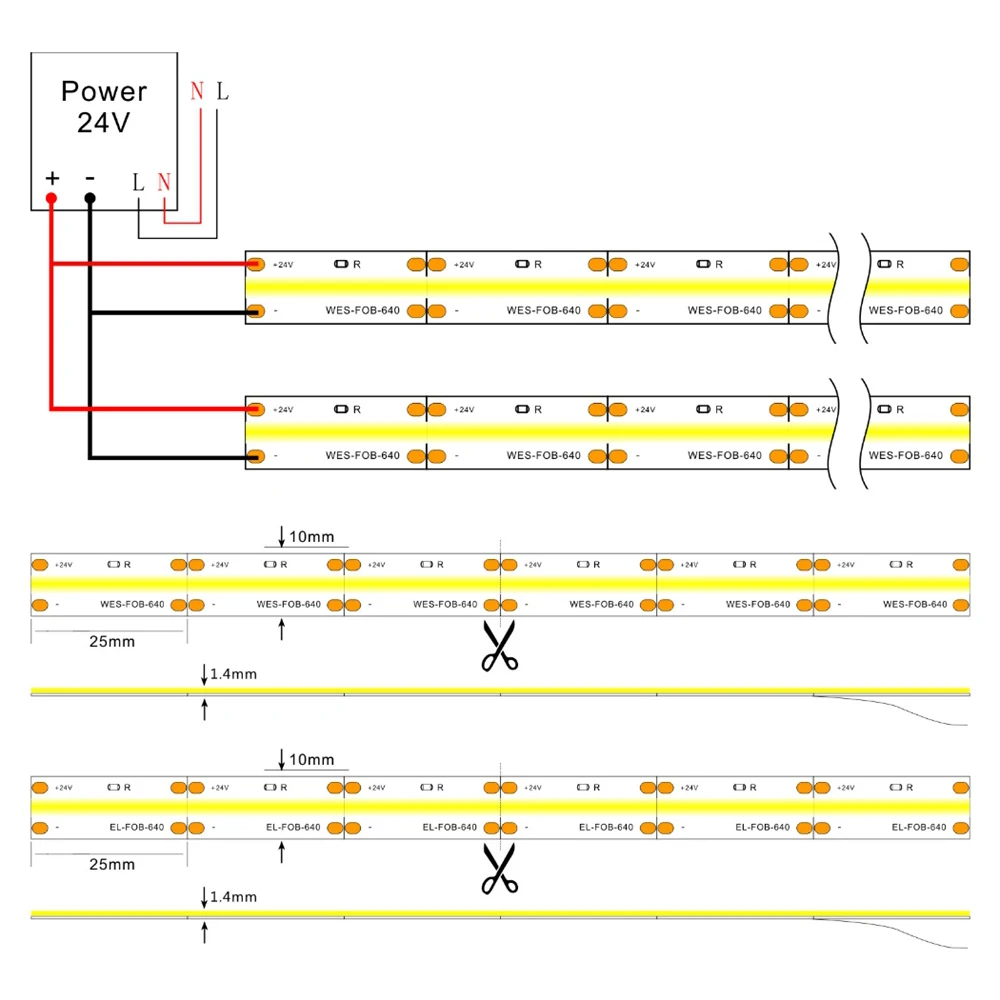 DC12/24 V Высокая плотность COB/FOB Led гибкая полоса света 14 Вт/м RA80 холодный белый/теплый