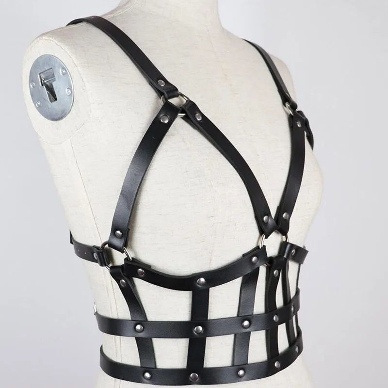 Erotic Harness Women Sexy Goth Leather Bondage Body Top Belts Harness Bralette Garter Belt Stockings Fashion Harness Bra Cage