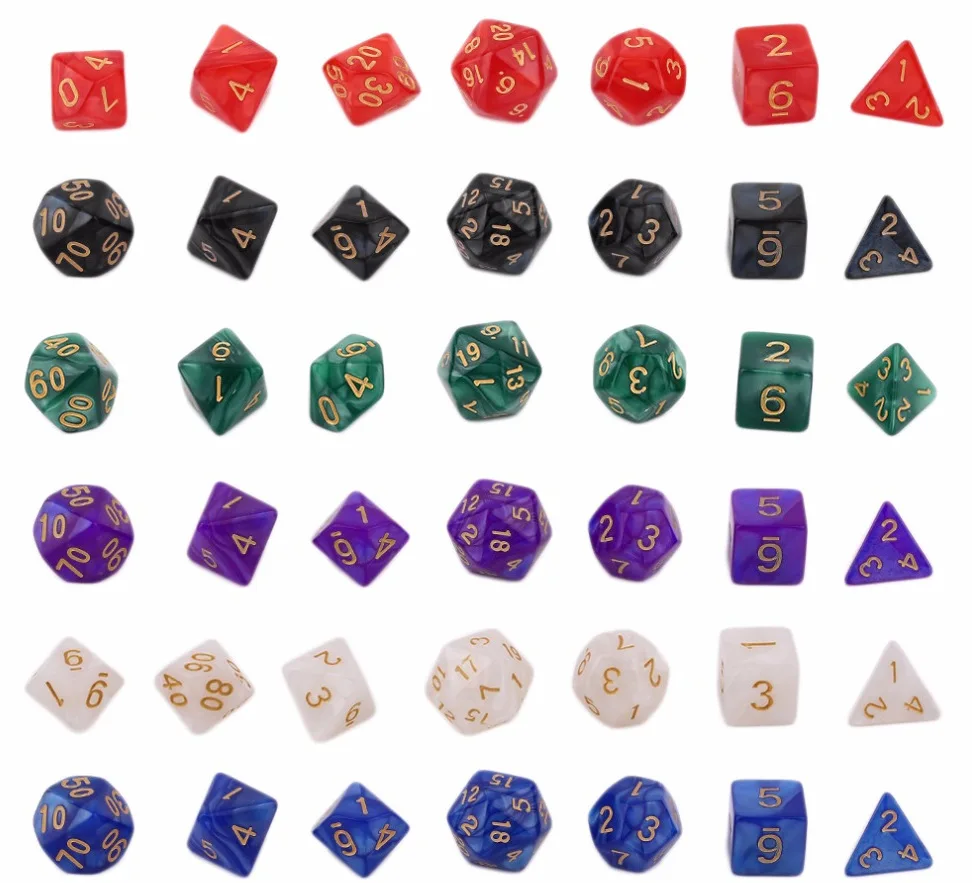 7 шт./компл. многогранные DnD смешанные Цвет кости для ролевой игры «Подземелья и Драконы настольные игры D4, D6, D8, D10, D%, D12, D20