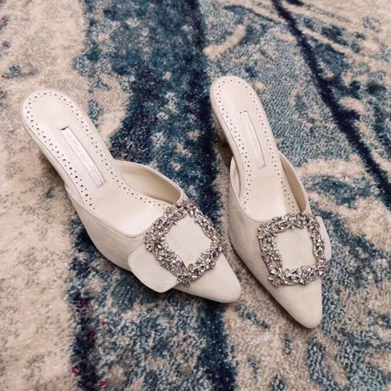 Туфли женские на высоком каблуке квадратный носок кристаллы модные кожаные