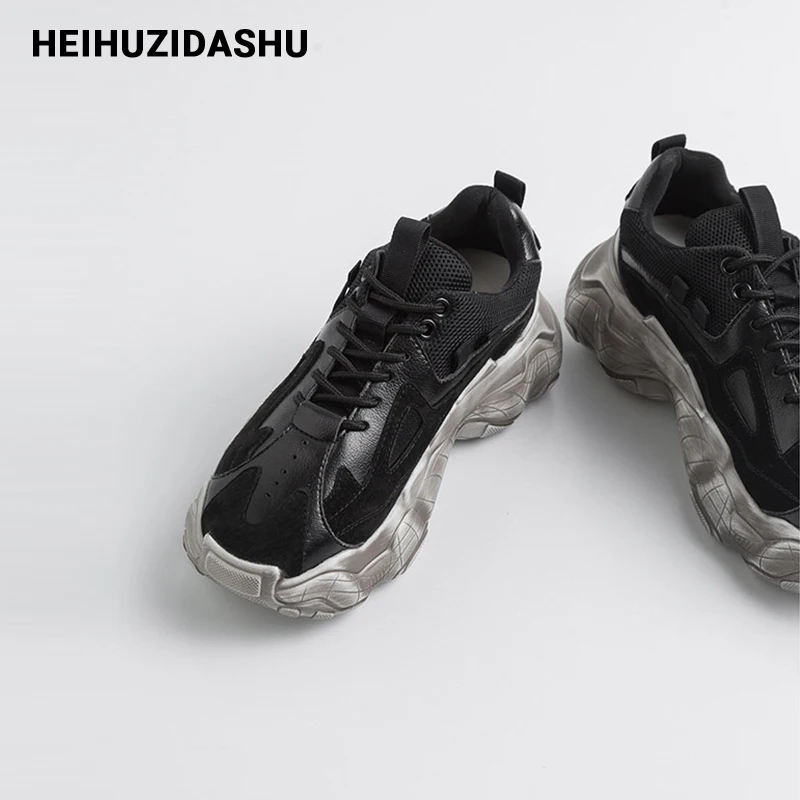 Кроссовки женские из натуральной кожи массивные на платформе шнуровке