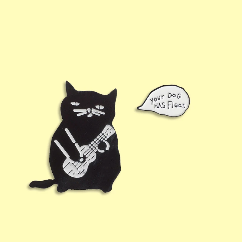 Эмалированная булавка с изображением черной кошки музыканта собаки флисовая
