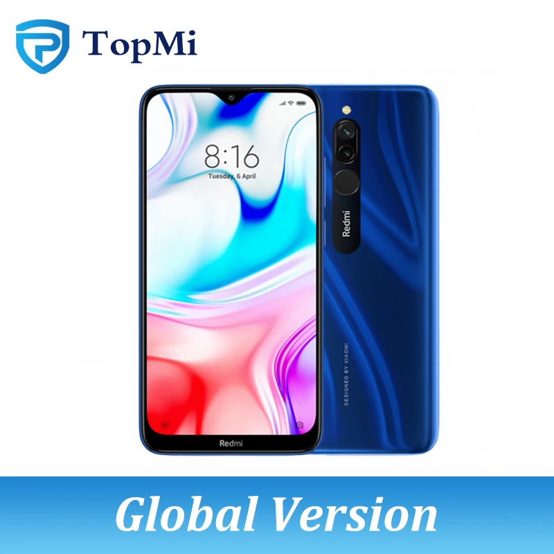 Spapphire Blue Смартфон Xiaomi Redmi 8 с глобальной версией, 4 Гб ОЗУ, 64 Гб ПЗУ, 5000 мА/ч, Spnadragon 439, 12 МП, настоящая камера, 18 Вт, быстрый мобильный телефон - Цвет: Spapphire Blue