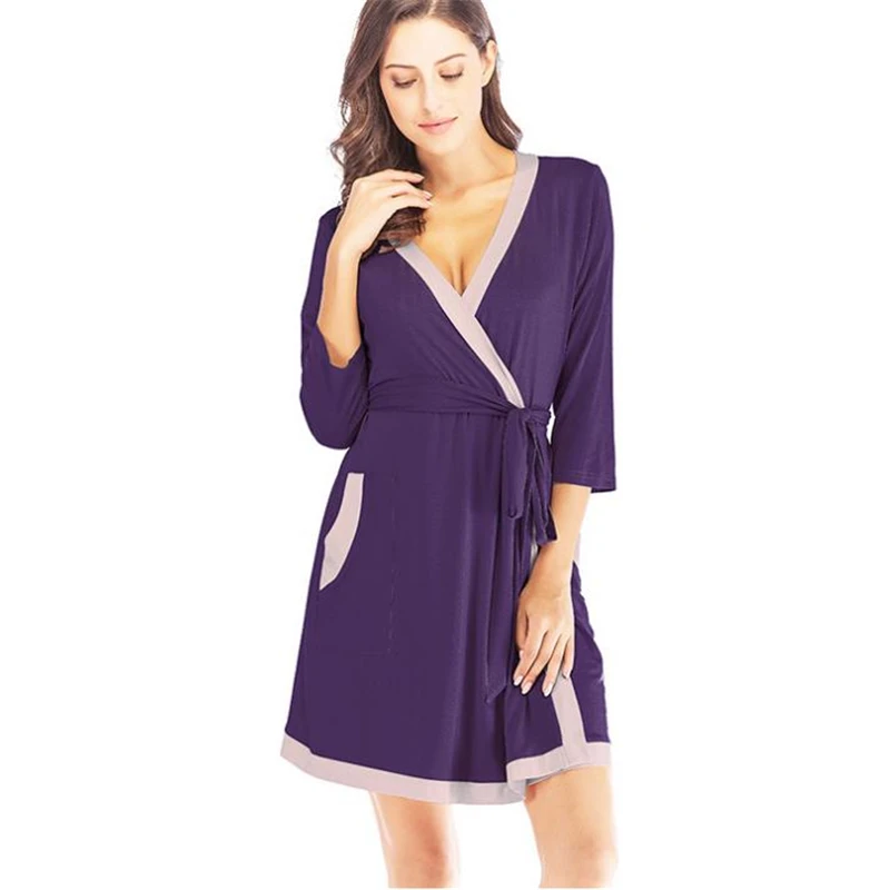 

Nightgown women's loose pajamas home service robe 2020 new casual modal skin-friendly purple Nightwear women robe
