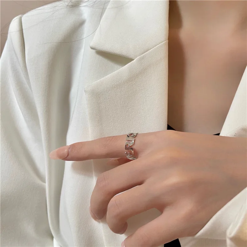 

Korean Small Fresh Hollow English Letter Ring Female 2021 New Trendy Hip-hop Simple Index Finger Fashion Metal Ring