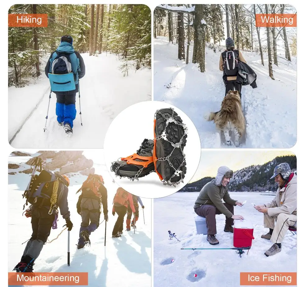 

1Pair 23/19/11Teeth Ice Snow Crampons Anti-Slip Climbing Ice Gripper Shoe Covers Spike Cleats Snow Skid Shoe Cover raki Crampon
