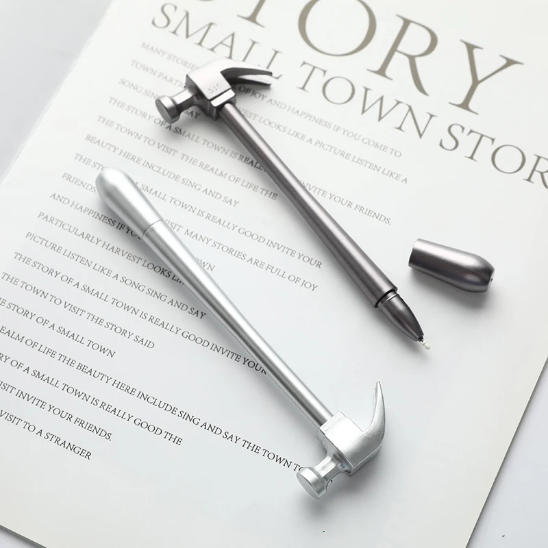 

2Pcs Metallic Hammer Tool Stationery Creative Ballpoint Pen Hammer School Supply