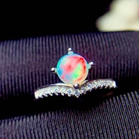 6mm natural ethiopian fire opal ring 925 sterling silver curved ring engagement wedding women adjustable rings for gift