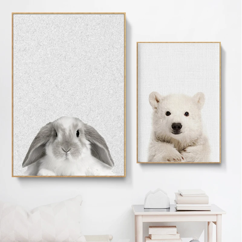 

Nordic Wall Pictures for Living Room Kawaii Rabbit Wall Art Baby Animal Canvas Painting Posters and Prints Modern Home Decor