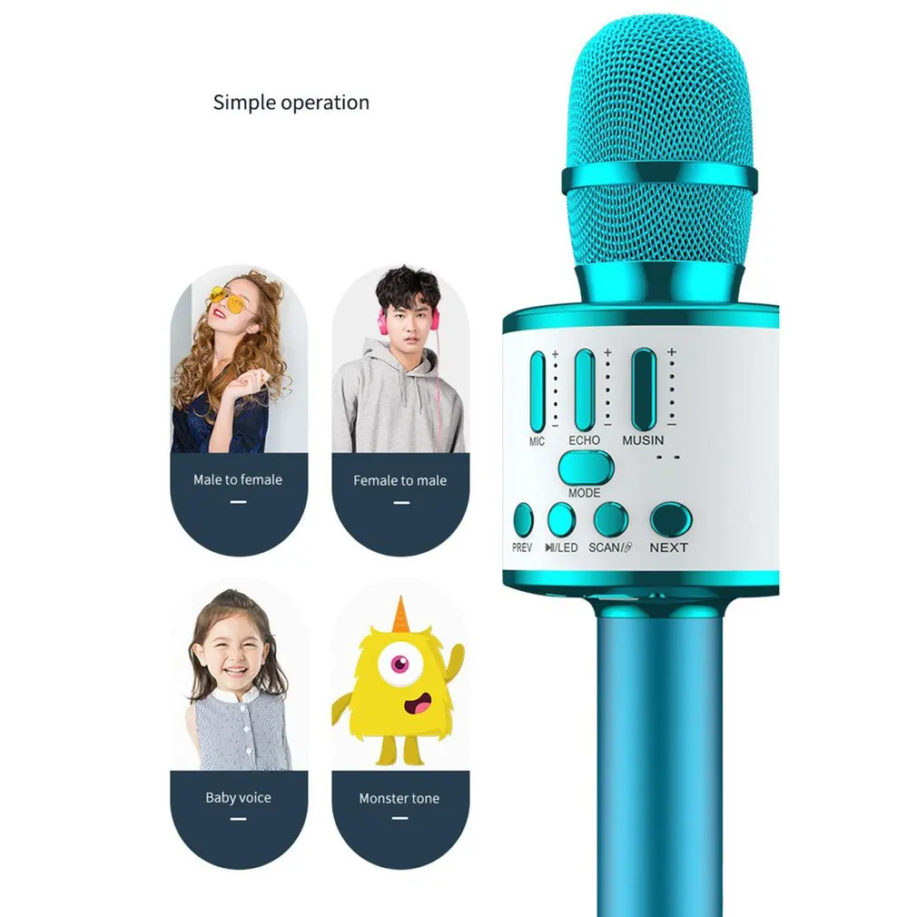 

Portable Bluetooth-compatible Wireless Microphone Home Karaoke Microphones Speaker Handheld Music Player Singing Recorder KTV