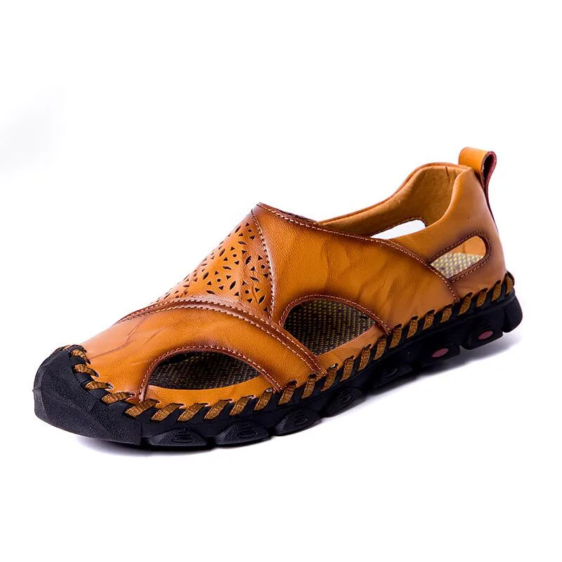 

New Summer Sandals Mens Breathable High Quality Genuine Leather Sandals Man Flats Plus Size Fashion Casual Beach Men's shoes
