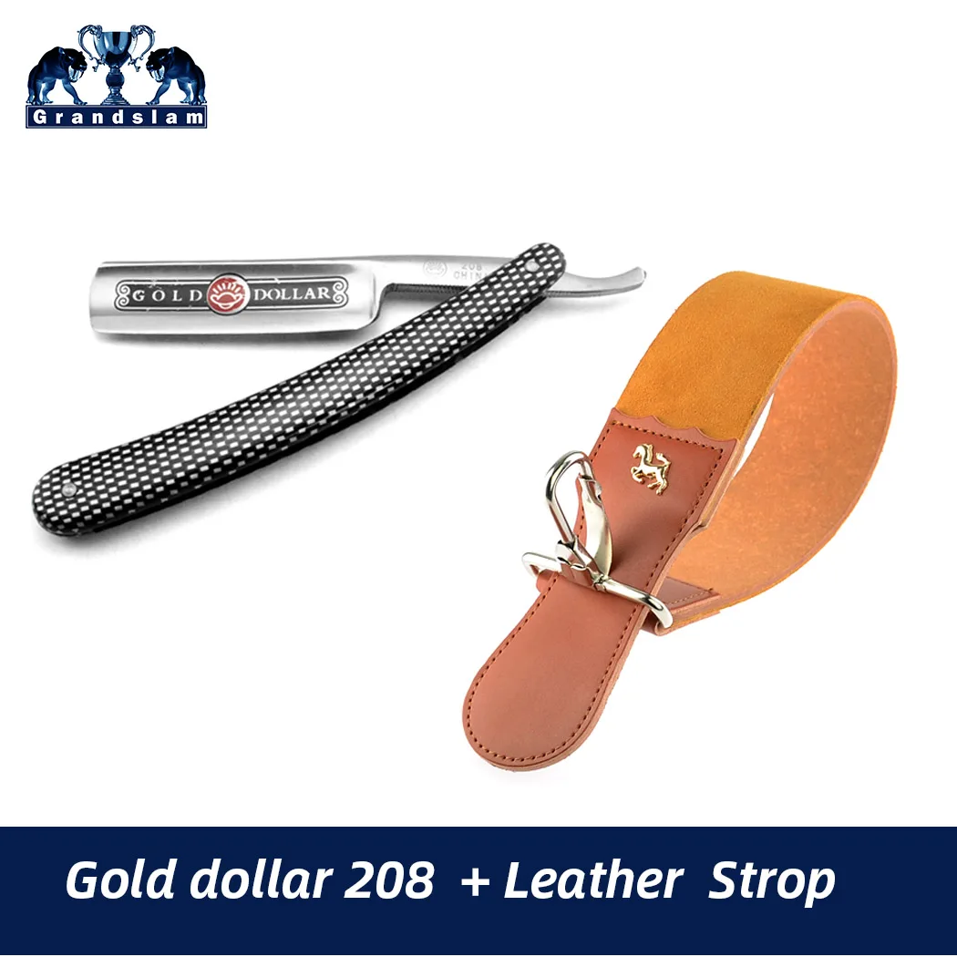 GD208 and Strop Grandslam, прямая бритва, бритва для бритья, золотой доллар, 208+, кожаный точильный ремень, ремешок для мужчин, Парикмахерская - Цвет: GD208 and Strop