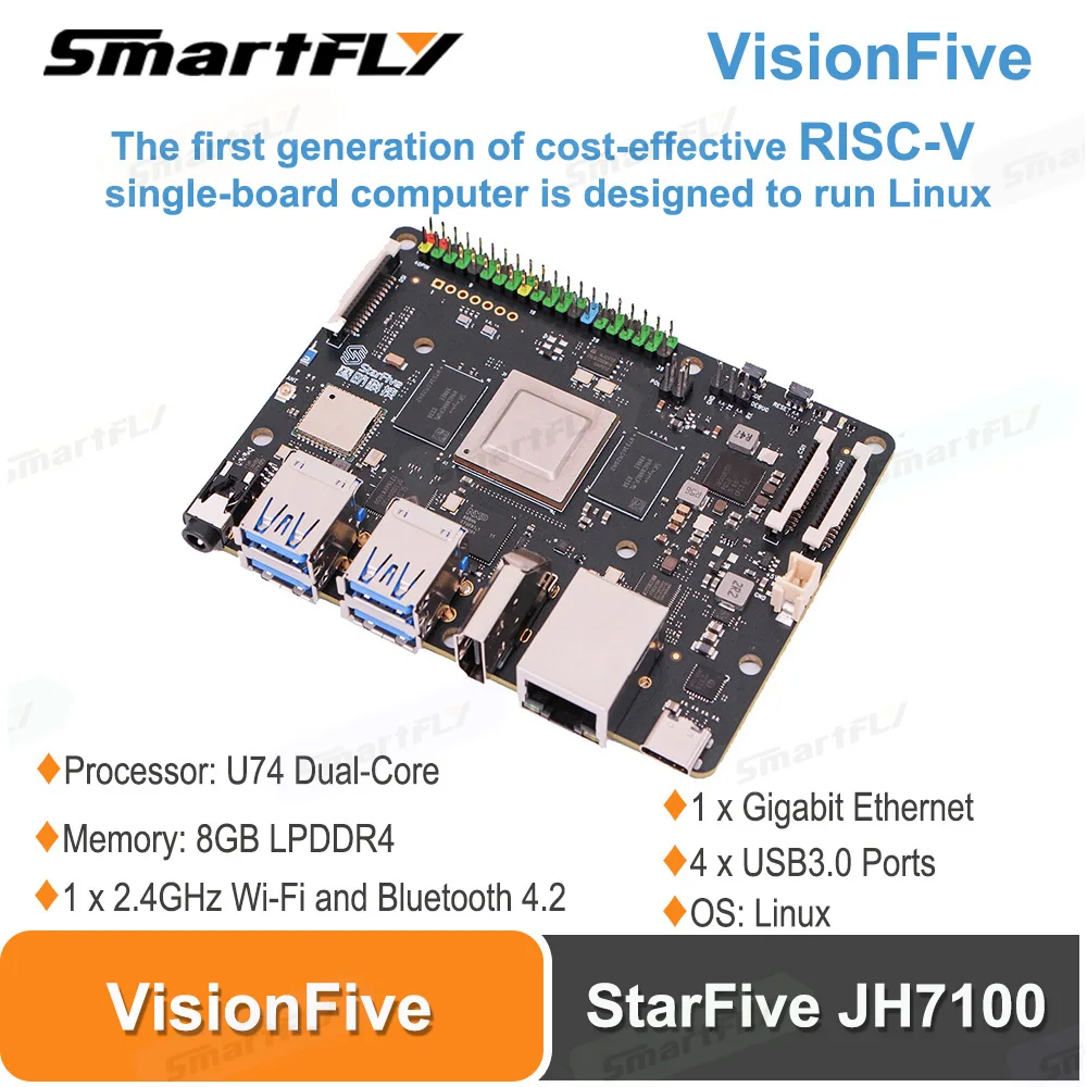 StarFive-Ordenador de una sola placa VisionFive, 8GB, con RISC-V, compatible con Fedora Linux AI, aprendizaje profundo