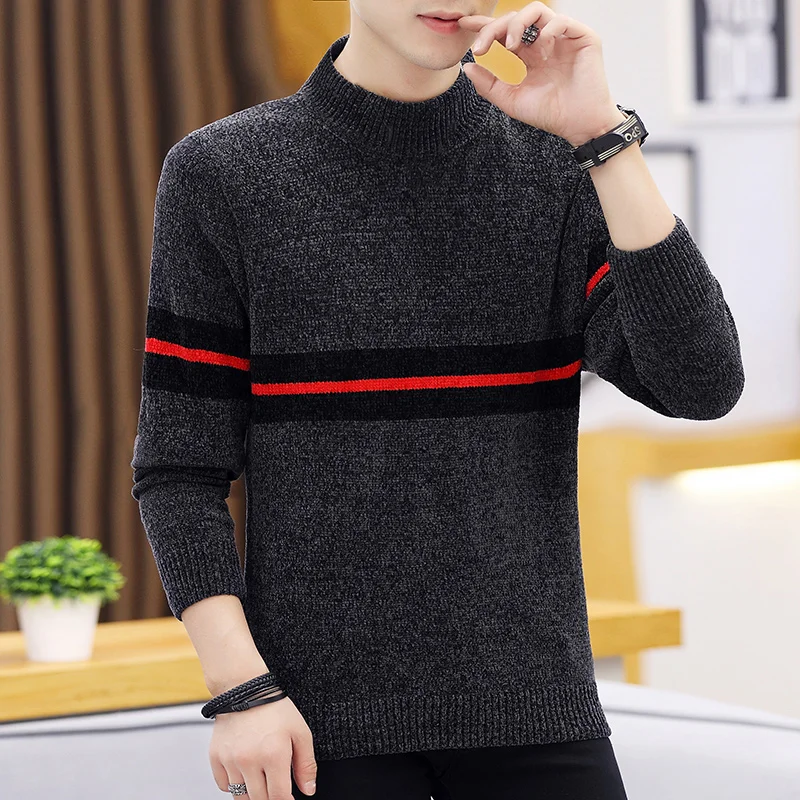 

2021 Mens Turtleneck Sweaters and Pullovers Winter Casual Solid Knitted Turtleneck Wool Sweater Fashion Men Pullover Homme