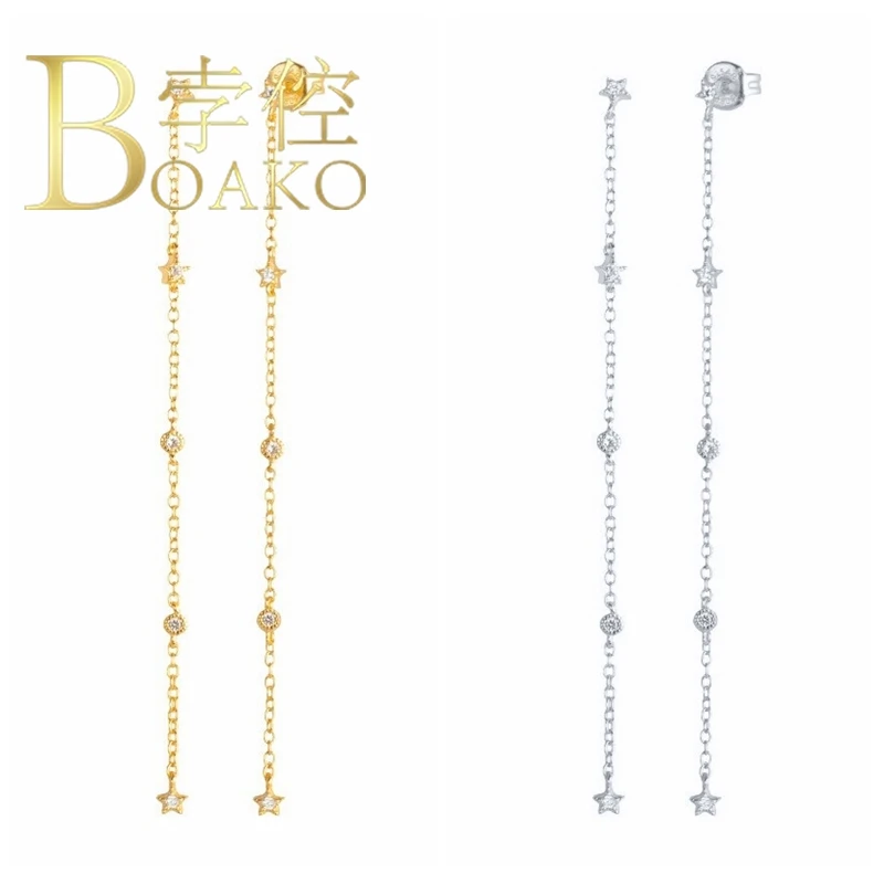 

BOAKO Earrings For Women Chain Tassel Pendientes Earrings Dangle Star Piercing Earings Silver 925 Kolczyki Women #9.2