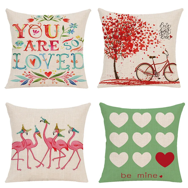 Пары льняная Наволочка на подушку обложки подушки ко Дню Святого Валентина
