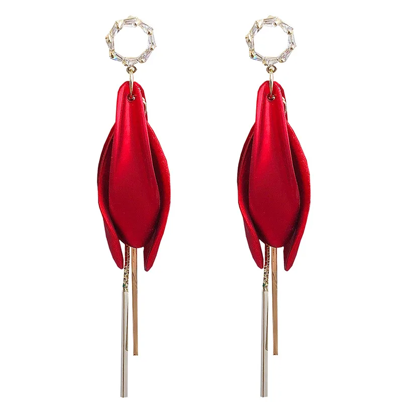 Gold Color Long Tassel Earrings Red Green Flower Vintage Earring for Women Bohemian Trendy Jewelry Gift Dropshipping | Украшения и