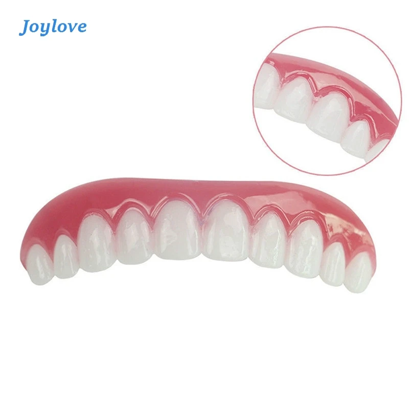 

JOYLOVE 1PC Upper Row Of White Teeth Set Silicone Simulation Dentures Flex Denture Perfect Fit Paste Great Smile Veneer Tools