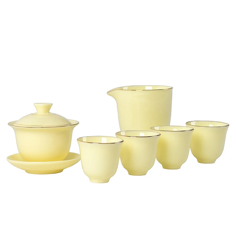 

Chinese Kungfu tea set ceramic suet jade teapot tea cup unique cover bowl teapot set