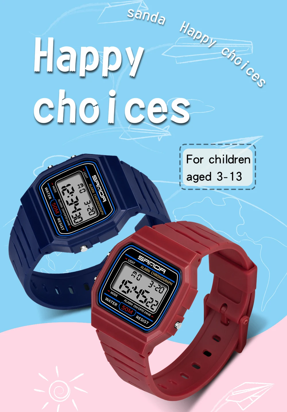 SANDA Kids Watches Anti-Shock 5Bar Waterproof Outdoor Sport Children Watches Fashion Digital Watch Relogio Masculino