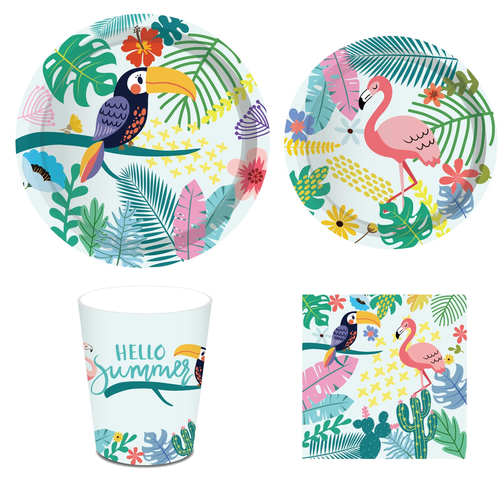 

MM099 Hawaii Theme Toucan Flamingo Party Holiday Disposable Tableware Sets Summer Beach Party Suplies Decorations