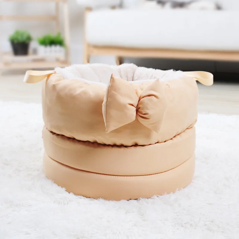 Beige Зимняя теплая Толстая глубокая кровать для домашних животных кровать для кошек кровать для домашних животных спальный плюшевый круглый дом уютный кошачий наполнитель гнездо коврик - Цвет: Beige