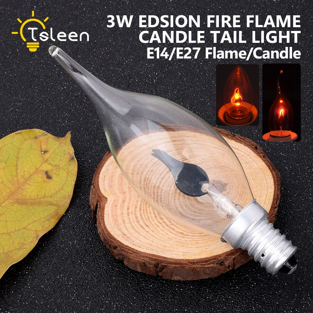 

4PC LED Edison Bulb E14 E27 3W Flame Fire Lighting Vintage Flickering Effect Tungsten Novel Candle Tip Lamp Orange Red 220V