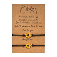 handmade sunflower praying hand pendant bracelet stitching best frineds weaving rope chain bracelet for friend lover best gift