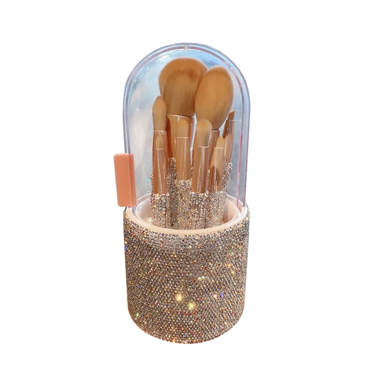 

Diamond Makeup Brush Holder Set Powder Brush Eye Shadow Brush Novice Beauty Tools 8 Pieces Full Set Luxury