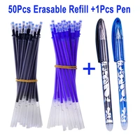 delvtch 51pcsset erasable gel pen refill rod 0 5mm needle tip blue black ink school office writing accessories stationery 13cm