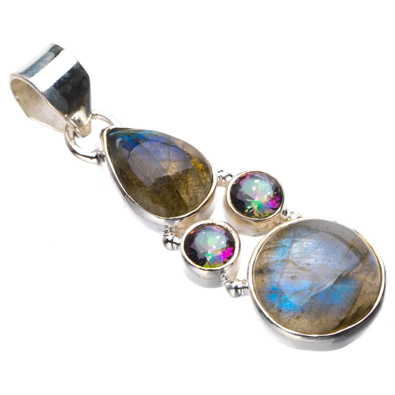 

StarGems Natural Blue Fire Labradorite Handmade 925 Sterling Silver Pendant 1.75" D9451